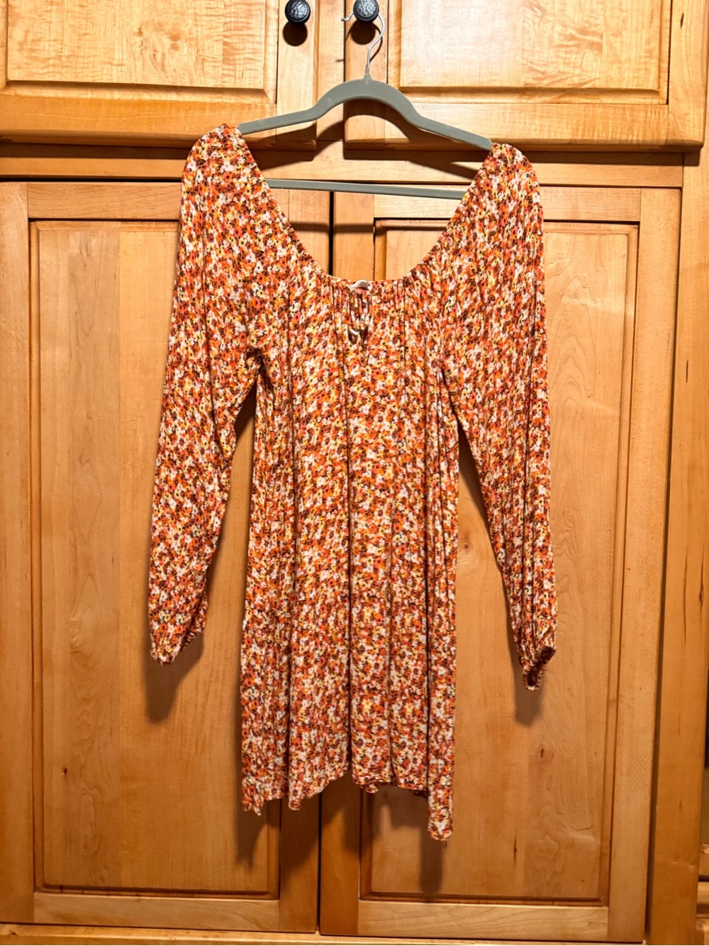 Billabong Orange Floral Peasant Top
